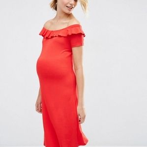 ASOS Maternity Ruffle Off Shoulder Skater Dress